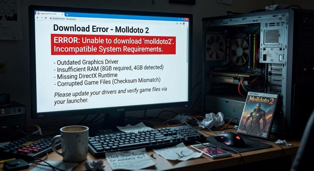 why can't i download a game molldoto2 on my pc